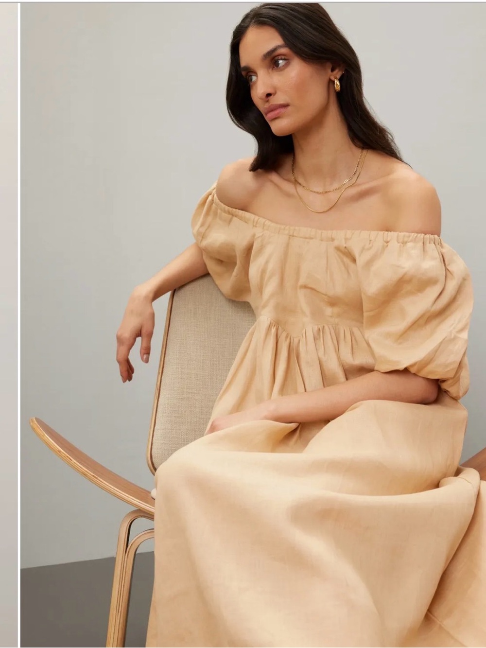 Off-Shoulder Maxi Dress with Puff Sleeves LoboRosa - Picture 3 of 4